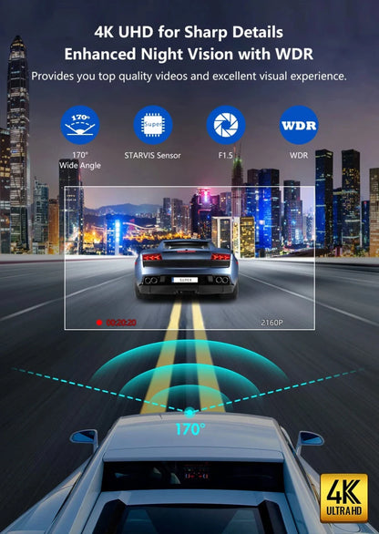 Caméra de tableau de bord 4K 3840×2160P avec Wi-Fi