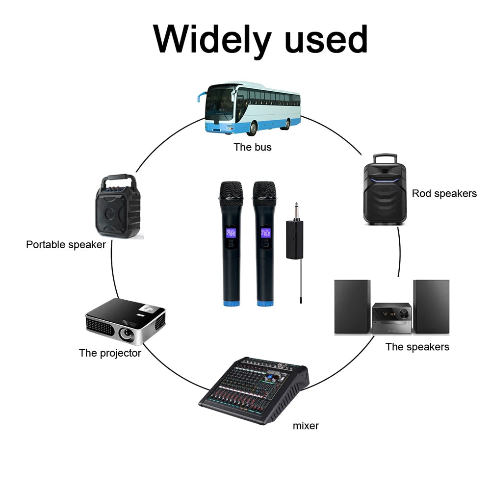 Microphone sans fil professionnel à double canal et polyvalent avec écran LCD