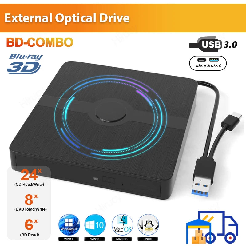 Lecteur Blu-ray externe USB 3.0 portable – Profitez de la lecture et de la gravure de CD, DVD et Blu-ray 3D sur votre PC ou Mac.